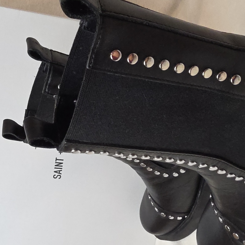 SAINT + SOFIA Black Leather Silver Studded Chelsea Boots Size 38 (US 7) LIKE NEW - Picture 6 of 7